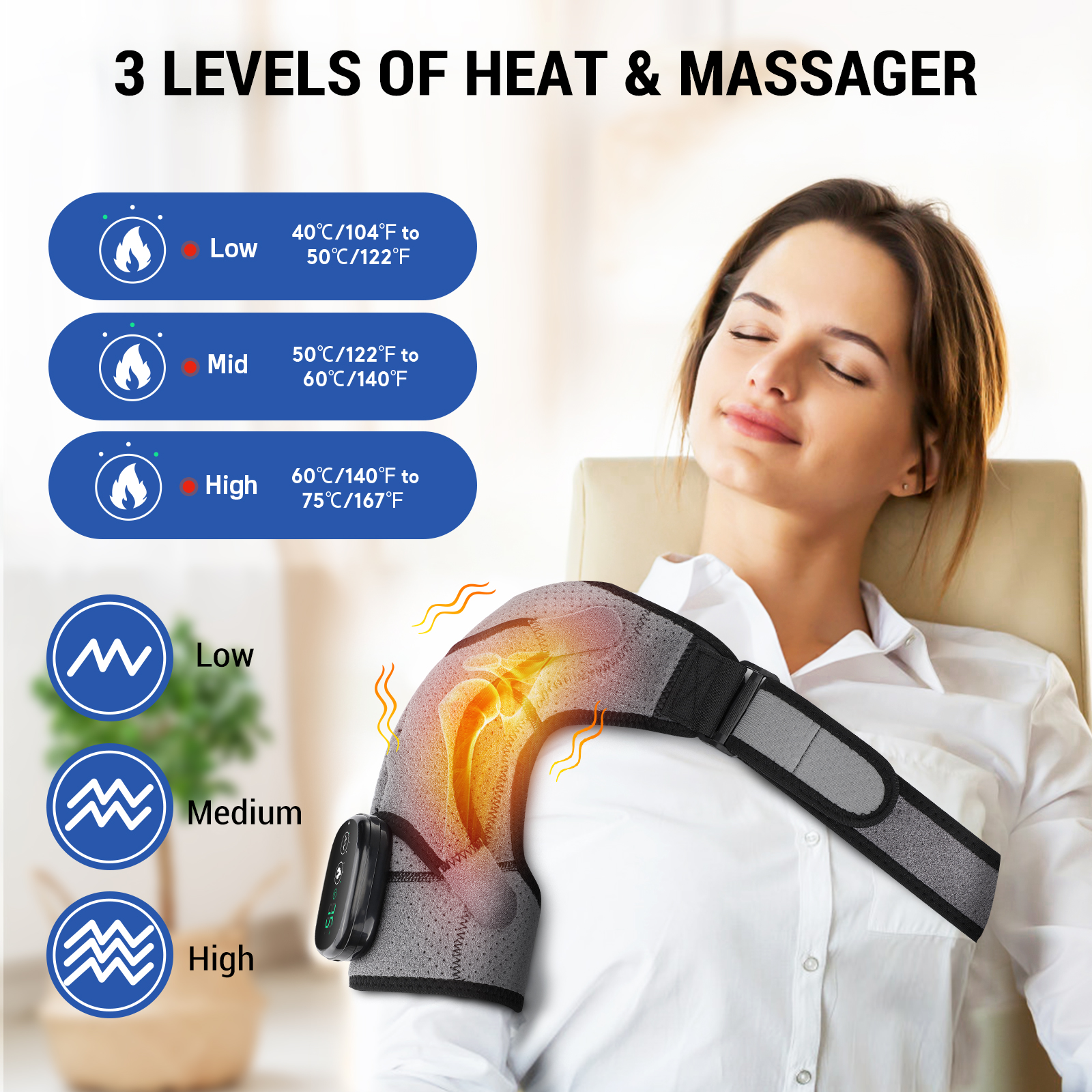 Aquecimento elétrico ombro massageador vibração ombro joelheira 2 em 1 massagem blets mais quente aquecido almofadas de relaxamento muscular