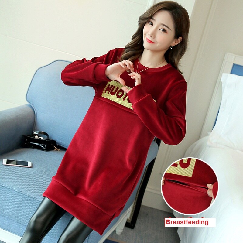 Vrouwen Verpleging Hoodies Moederschap Borstvoeding Tops Lange Mouw Zwangerschap Sweatshirt, Houtskool Grijs, L
