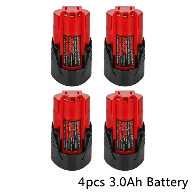 2025 para batería Milwaukee 12V M12 3Ah Compatible con batería de herramientas Milwaukee M12 XC 48-11-2410 48-11-2420 48-11-2411: Rojo