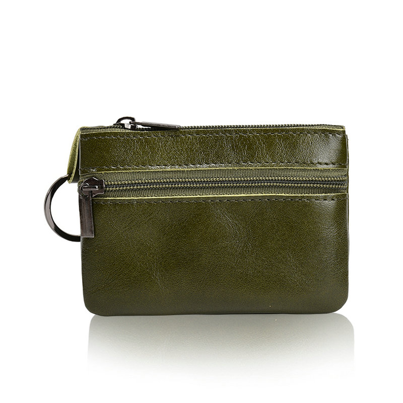 GENODERN-monedero pequeño de cuero genuino para hombre y mujer, Mini cartera con anilla para llave, tarjetero: Green Coin Purse