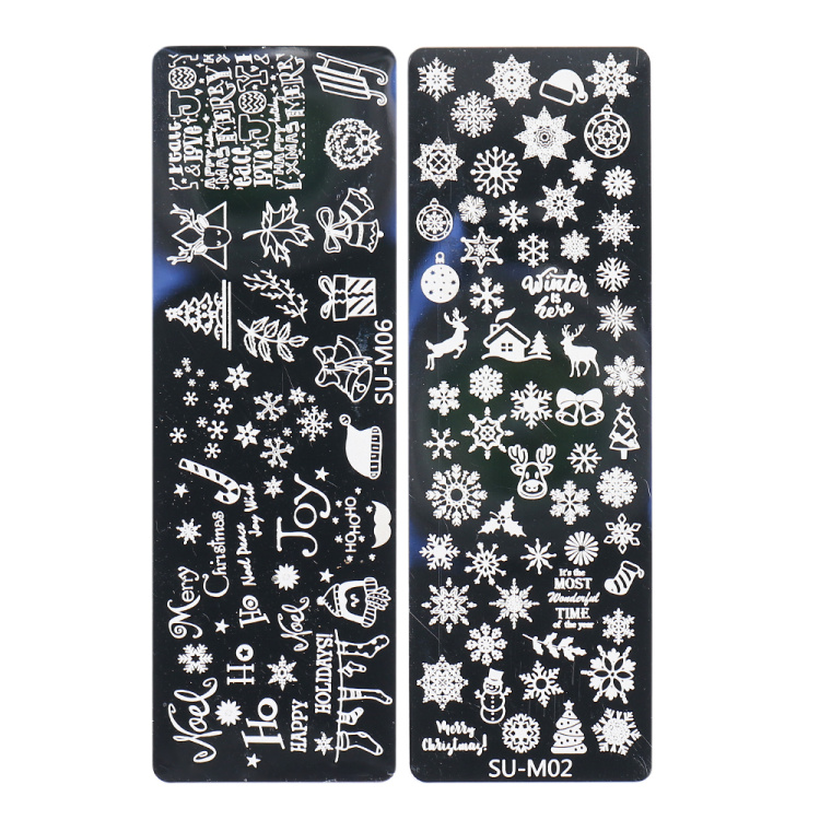 2PC Xmas zestaw warstw stemplujących na paznokcie płatki śniegu gwiazdy serca święta nowy rok projekt Nail artystyczny obraz Manicure wzornik LASUM01-M06-3: SU-M02 SU-M06