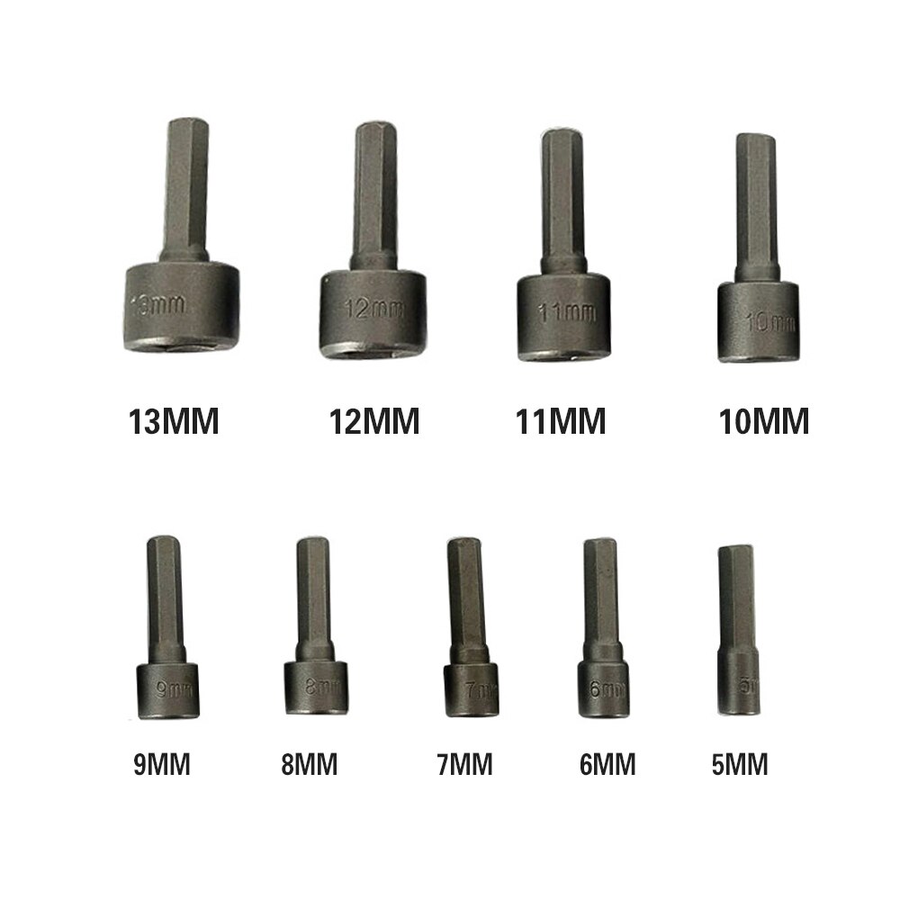 9pcs 5-13mm Hexagon Nut Driver Drill Bit Socket Screwdriver Wrench Set for Electric Screwdriver Handle Tools No Magnetic