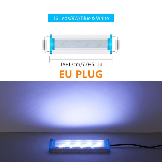 NICREW-Lámpara de Clip de luz LED delgada para acuario, iluminación LED azul y blanca, resistente al agua, brillante, 18-58cm: 18cm EU Plug
