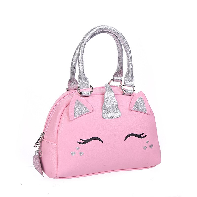 Cartoon Cute Cat Handbag PU Leather Lovely girl Hand bag Ladies Convenient Messenger Shoulder bag White Pink Color Shell package: Pink