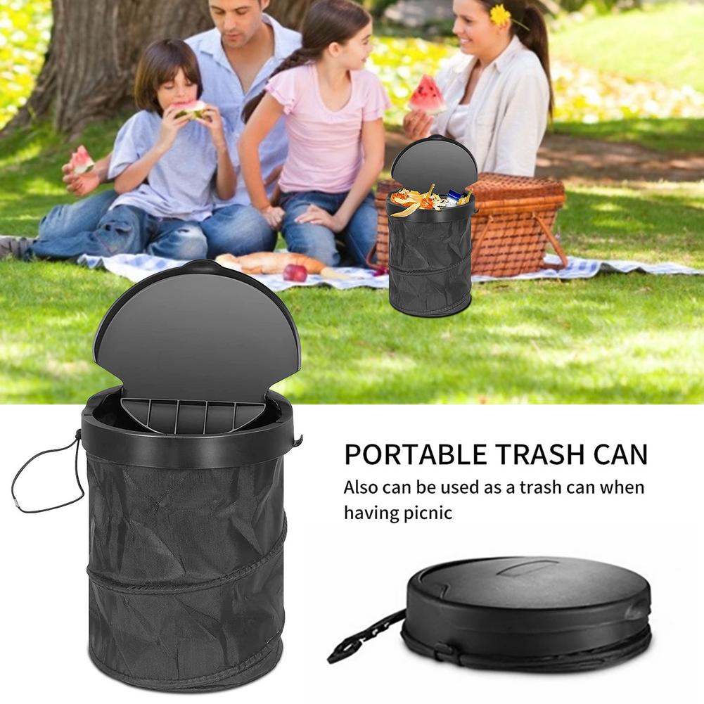 Car Trash Can With Lid Leak-Proof Collapsible Auto Trash Bin Car Storage With Cover Foldable Car Trash Can Automotive Supplies