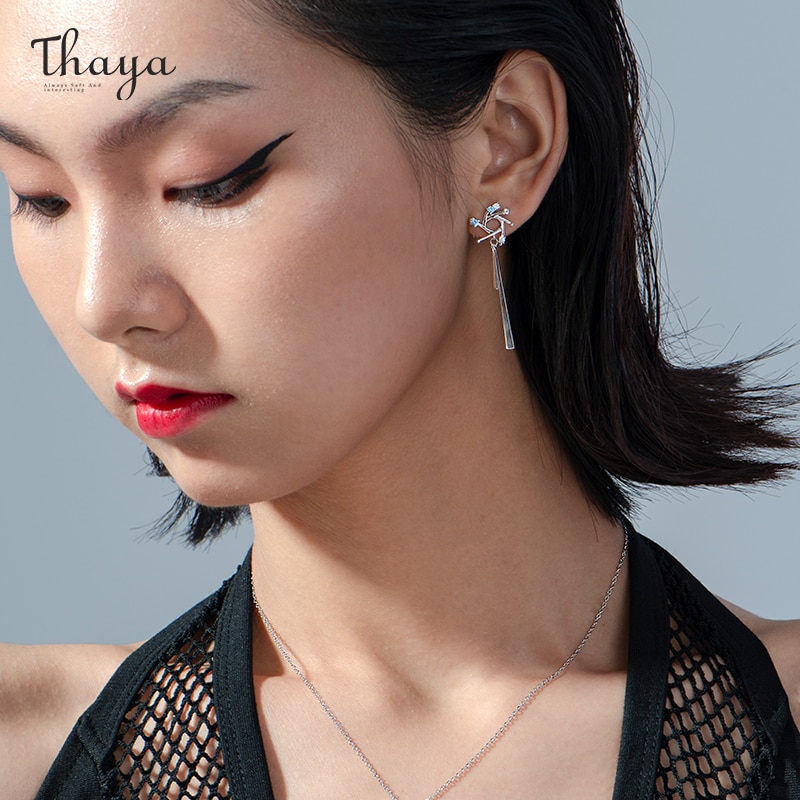 Thaya en argent Sterling feu d'artifice boucle d'oreille goutte à goutte huile longue gland Zircon boucles d'oreilles pour les femmes bijoux fins