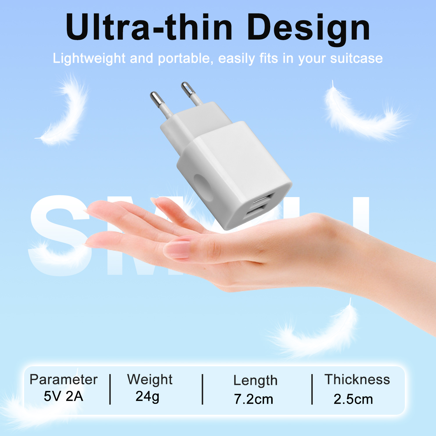 2-pack universele USB-lader 5V 2A/10W met 2 poorten - USB-stekker compatibel met alle soorten apparaten en smartphones - wit