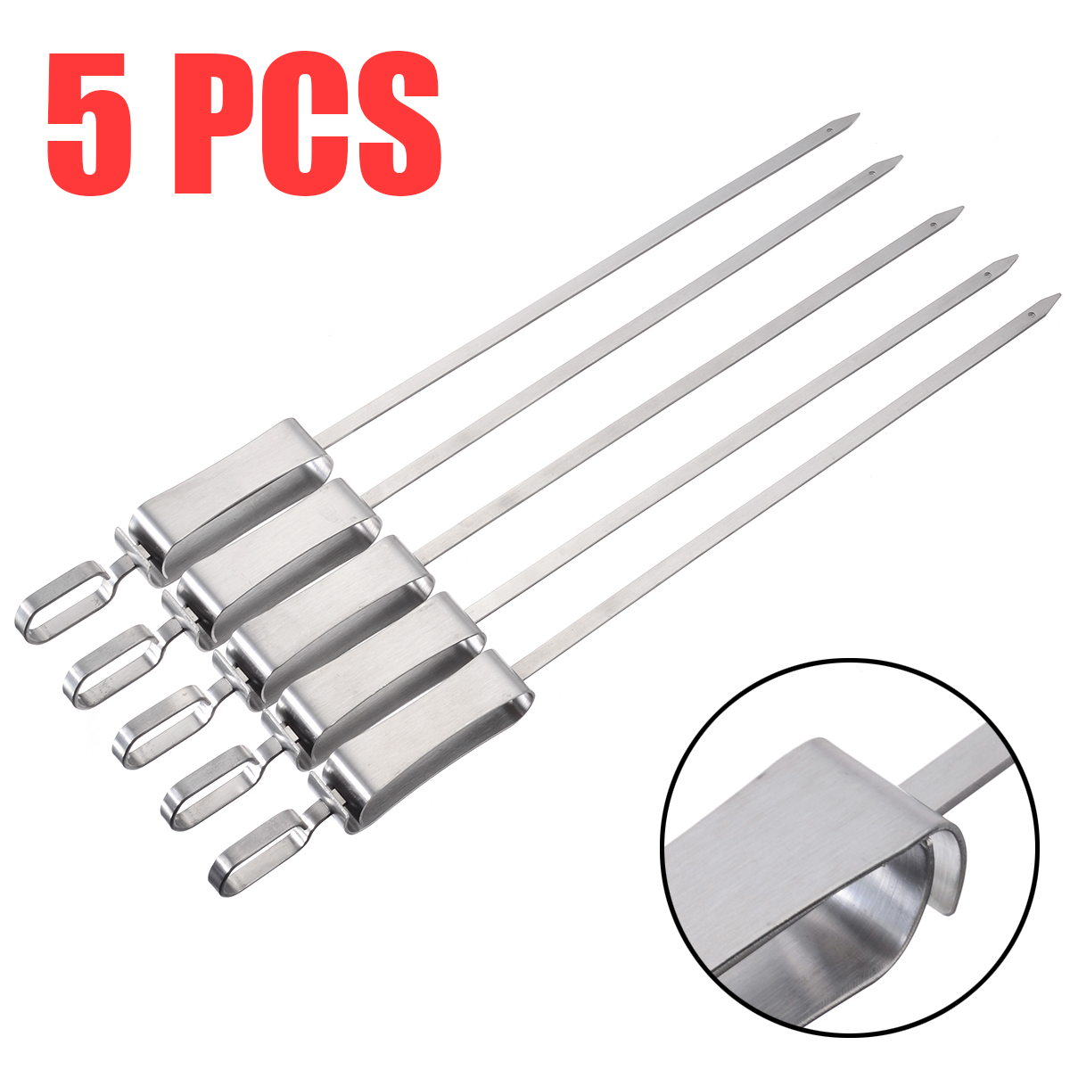 5 uds. De acero inoxidable Pin de barbacoa plana para Kebab Tandoori General barbacoa necesita pinchos al aire libre barbacoa parrilla herramientas tenedores