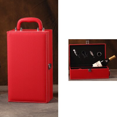 PU Leather High-grade Wine Double Box 750ml 2 Bottles Package Leather Wine Box Solid Top-grade Commercial Packing: 12