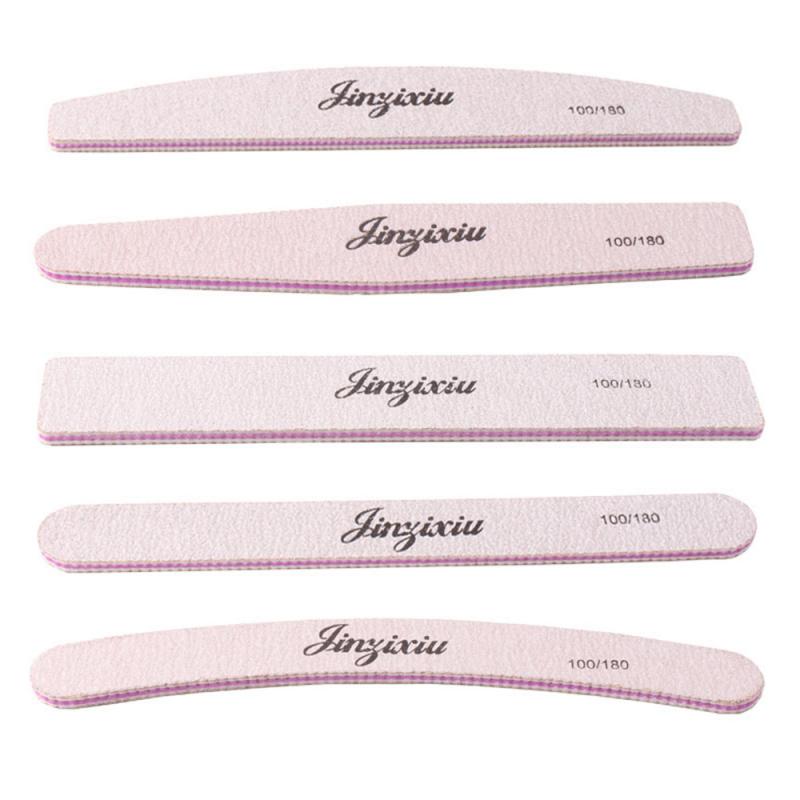 1Pcs Dubbelzijdig Polijsten Nagelvijl 100/180 Grit Roze Nagelvijl Vijf Vormen Pedicure Manicure Polijsten Gereedschap