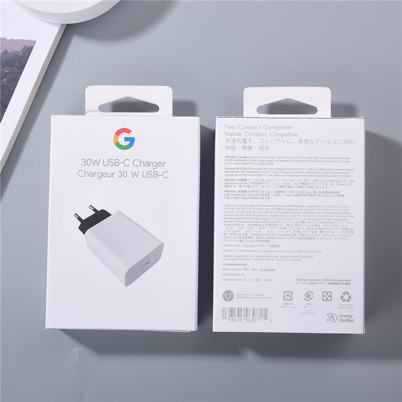 Original 30w- oplader til google pixel 9 8 7 pro  xl 3 4a hurtigopladning eu/us/uk strømadapter kompatibel med usb-c-enheder: Eu