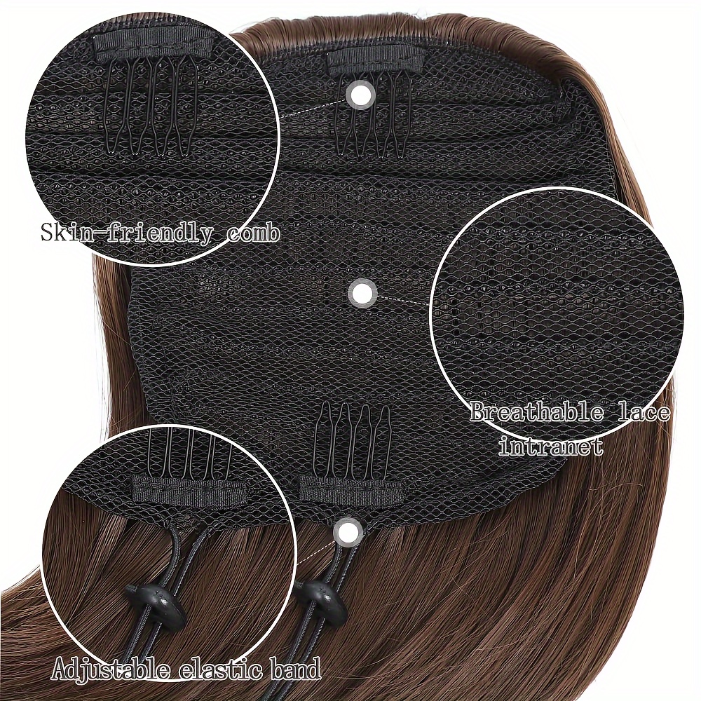 Postizo sintético de moño alto recto para mujer, extensión de cola de caballo con cordón , fácil de usar, moño de pelo de