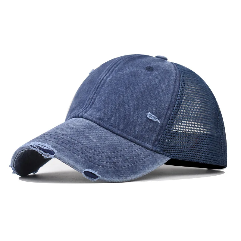 Gorra de béisbol lavada de malla de algodón transpirable para hombre y mujer, gorra de tabla ligera rasgada antigua, sombrero Vintage de primavera y verano: camouflage