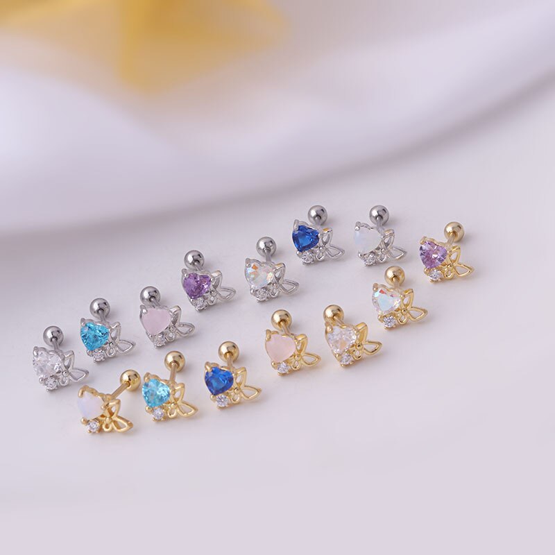 1Pc Stainless Steel Helix Stud Earrings Butterfly Heart Zircon Cz Little Cartilage Rook Snug Conch Ear Piercing Earring