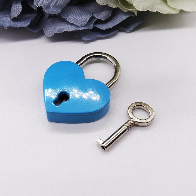 Mini serrure en forme de cœur avec clé, accessoires de jeu de mariage, joli pour les invités, magnifique verrou à souhaits, fournitures de bricolage: blue