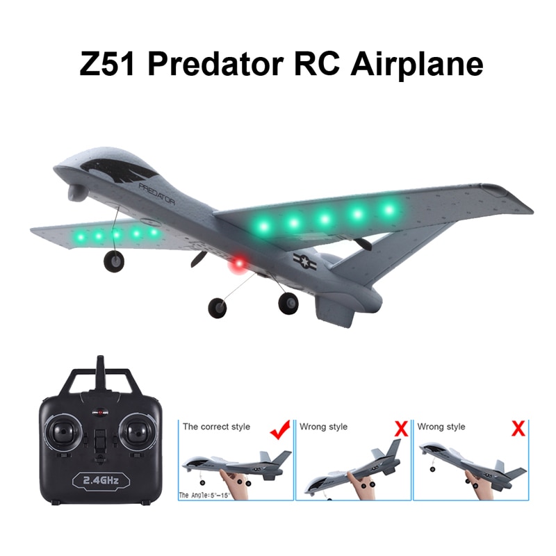 KaKBeir RC Airplane Plane Z51 20 Minutes Fligt Time Gliders 2.4G Flying Model with LED Hand Throwing Wingspan Foam Plane Toys