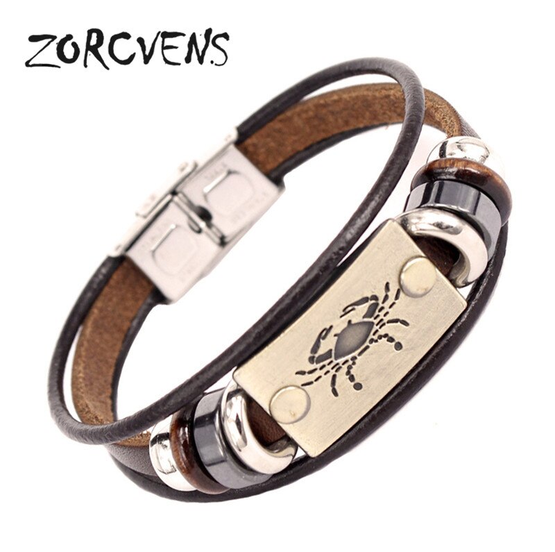 ZORCVENS 2020 di Nuovo Modo di 12 Constellation Segni Bracciali Braccialetti In Acciaio Inox Braccialetto di Cuoio per Gli Uomini: 80624