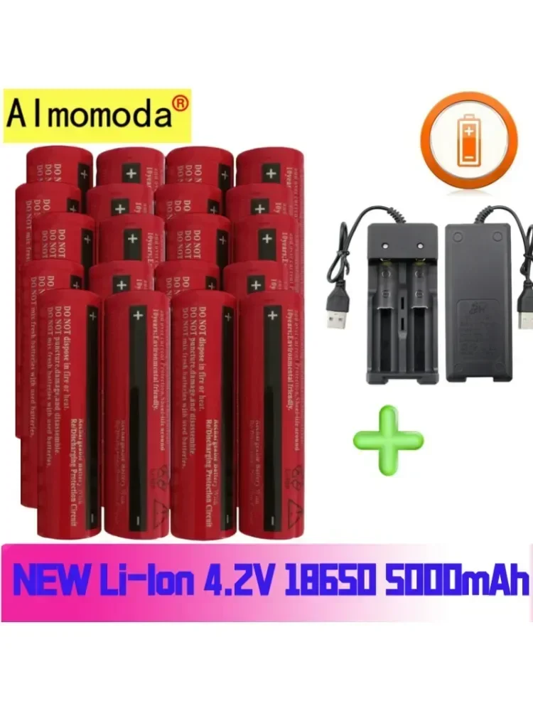Authentic 18650 lithium 5000mAh rechargeable 4.2V large capacity imported battery, durable and free of screwdriver: Pink