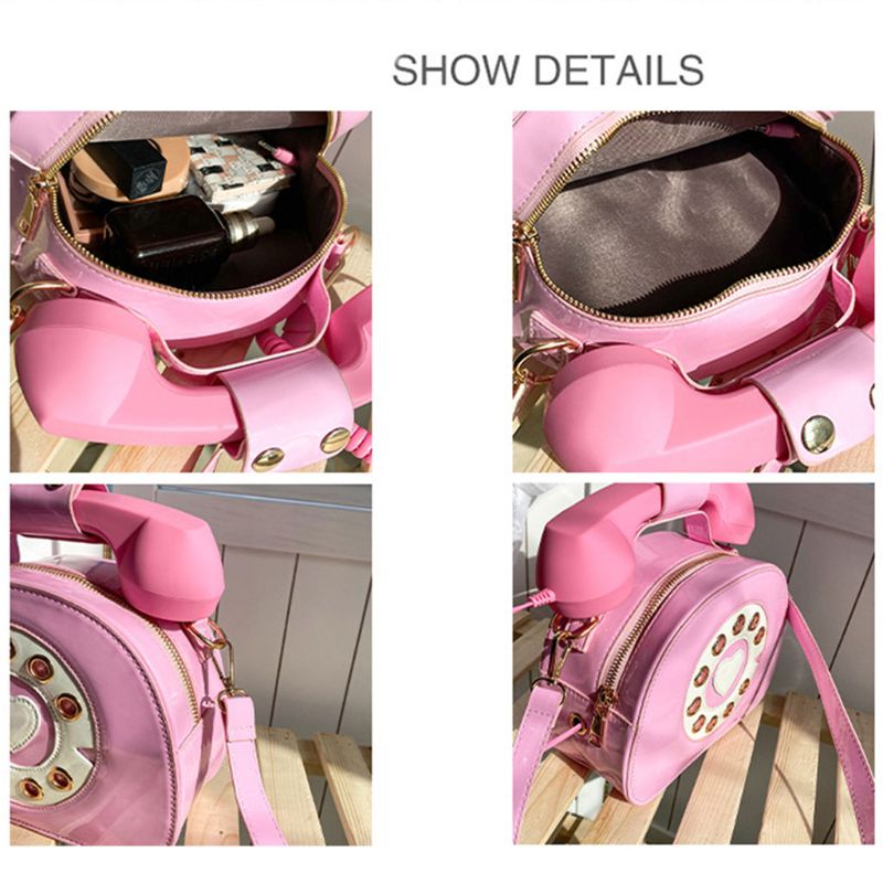 Women Girl Telephone Shaped Shoulder Bag PU Leather Shopping Street School Crossbody Satchel Tote Purse and