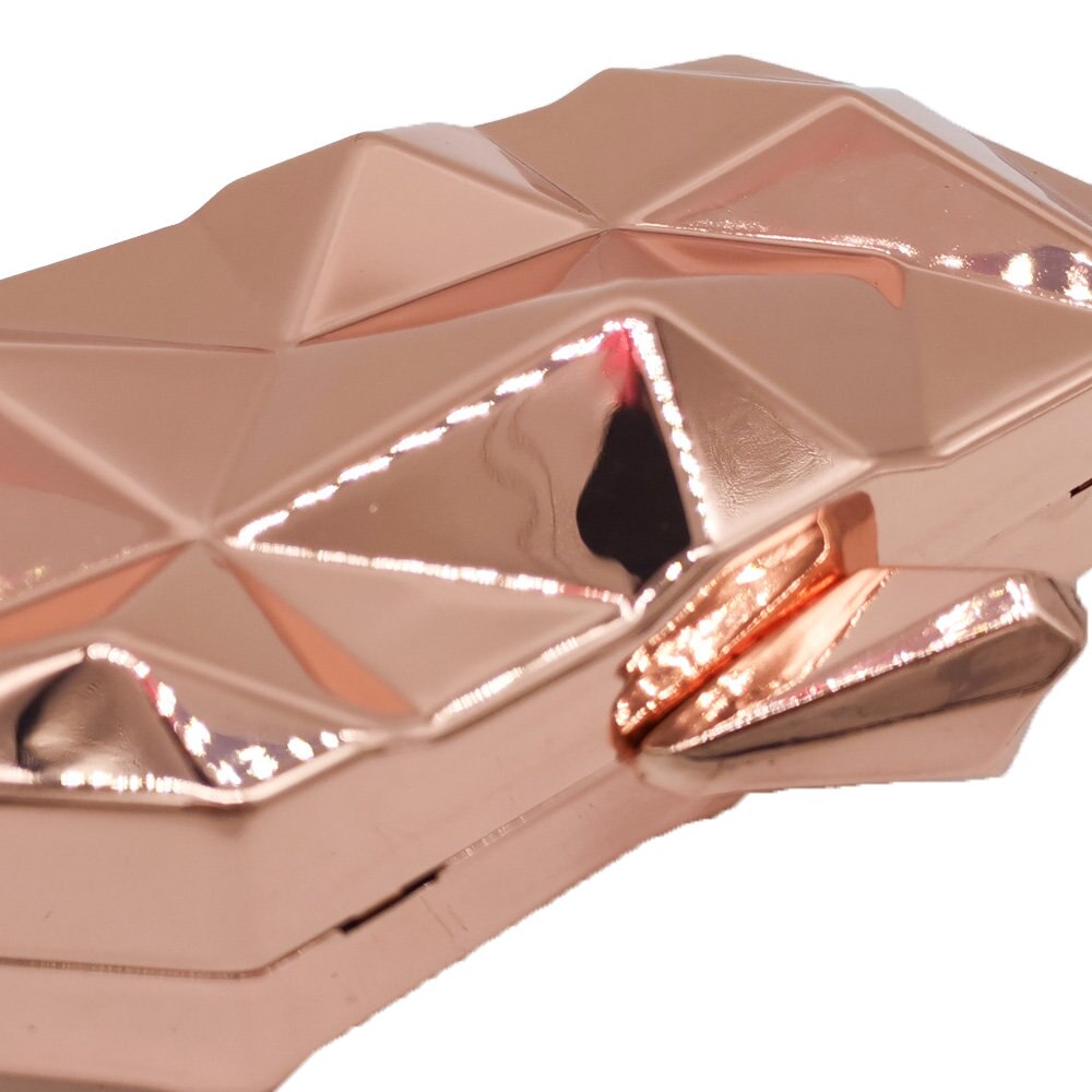 Boutique De FGG Hexagon Vrouwen Rose Gold Metal Koppelingen Avond Party Box Clutch Bag Keten Schoudertas Handtas Purse