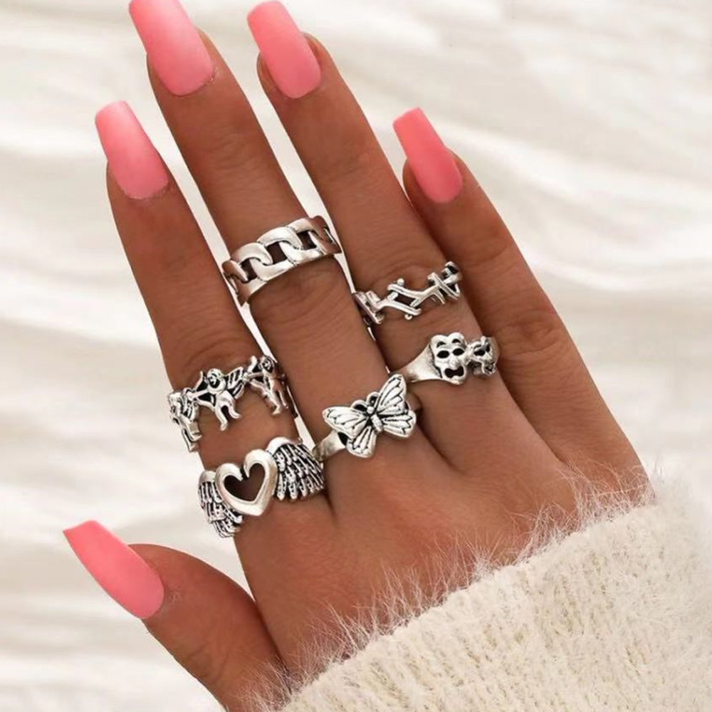 Simpelt stjerne måne vedhæng kæde armbånd trendy udsøgt forbundne fingerarmbånd søde håndtilbehør til piger: 6