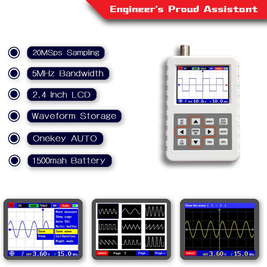 DSO FNIRSI PRO mini oscilloscope numérique portable 5 M bande passante 20 MSps taux d'échantillonnage