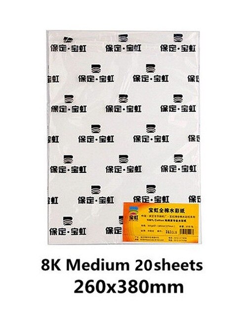 Baohong Aquarel Papier 100% Katoen 300G 20 Sheetes Professionele Water Kleur Papier Acuarela Art Supplies: medium 260x380mm