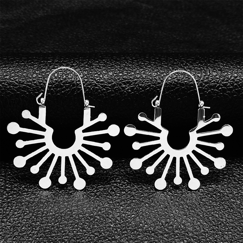 Pendientes de flor de loto de Yoga a la , pendientes de aro de acero inoxidable de Color dorado para mujer, joyería boucles d'oreilles E9360S01: Oro champán