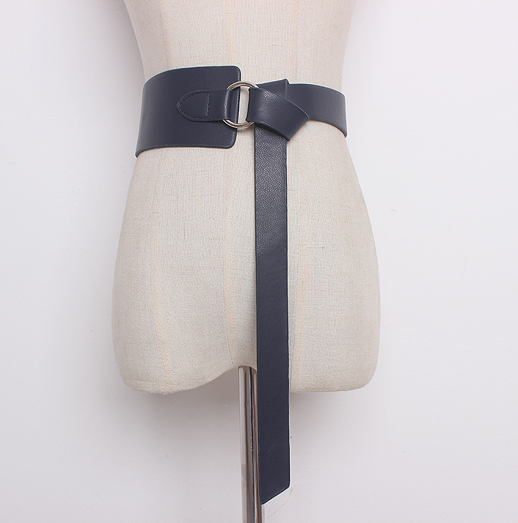 [EAM] été printemps nouvelle décontracté solide cinq couleurs ceinture femme large ceinture longue 128cm en cuir souple à la AA213: navy blue