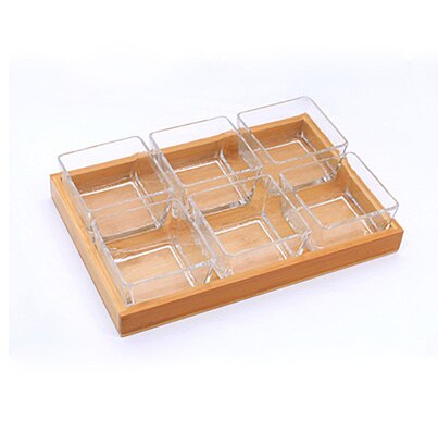Japanese Style Glass Dried Fruit Snack Plate Snack Plate Wooden Tray Snack Plate Multi-grid Plate Glass Nut Plate: H-6 cells