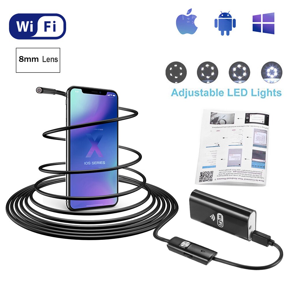 1200P HD Wifi Endoscope Camera USB IP68 Waterproof Borescope Soft cable Tube Wireless Video Inspection for Android/iOS