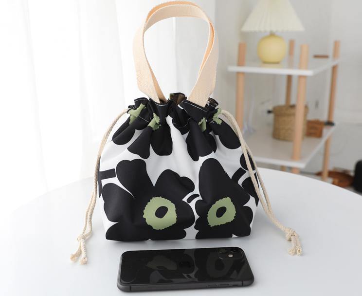 Cute Small Shopping Bag Foldable Cartoon Flowers Lunch Box Tote Bags For Women Canvas Bolso Shopper Waterproof Drawstring Tote: 7