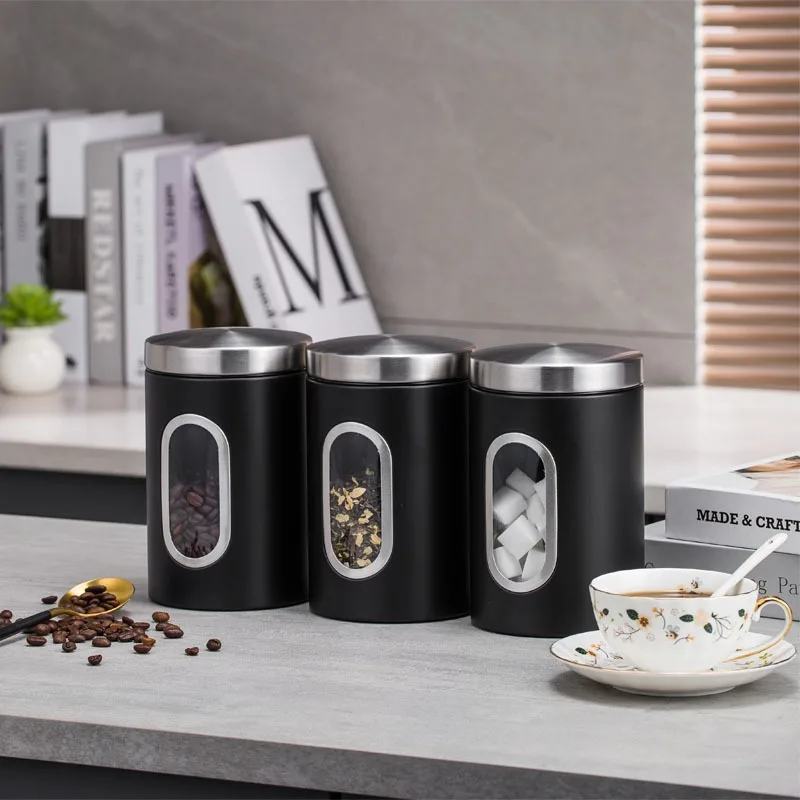 3pcs Coffee Bean Storage Containers Reusable Stainless Steel Tea Coffee Sugar Jar Portable Leakproof Food Storage Box Easy Clean