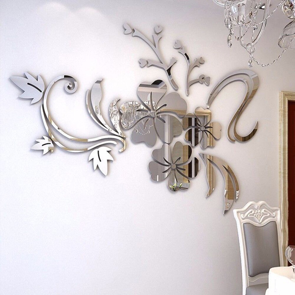 3d spejl blomster kunst væg klistermærke aftagelig akryl vægmaleri mærkat klistermærker hjem indretning soveværelse stue dekoration væg klistermærker: B