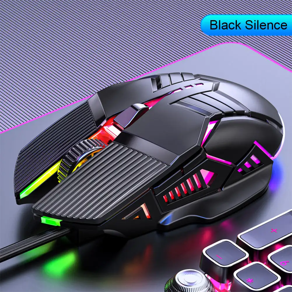 Ergonomisk kablet spillmus usb datamus søle rgb mause gamermus 6- knapps ledet stille mus til pc bærbar pc: Lilla