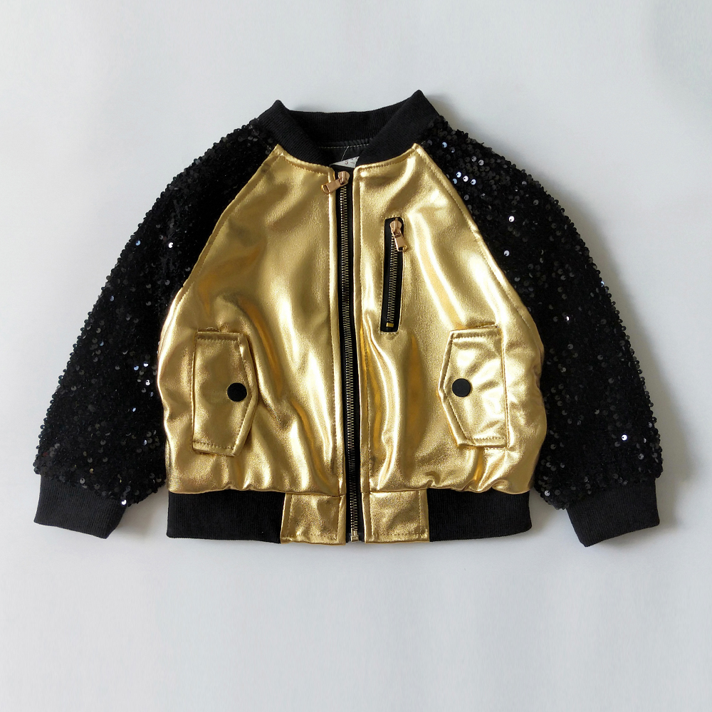 Baby Boy Jacket Fuax Leather Jacket For Girls Sequin Jacket Brand Clothes Girls Coat Boy Children Clothing Autumn Jacket 2019New: Gold Jacket / 7T