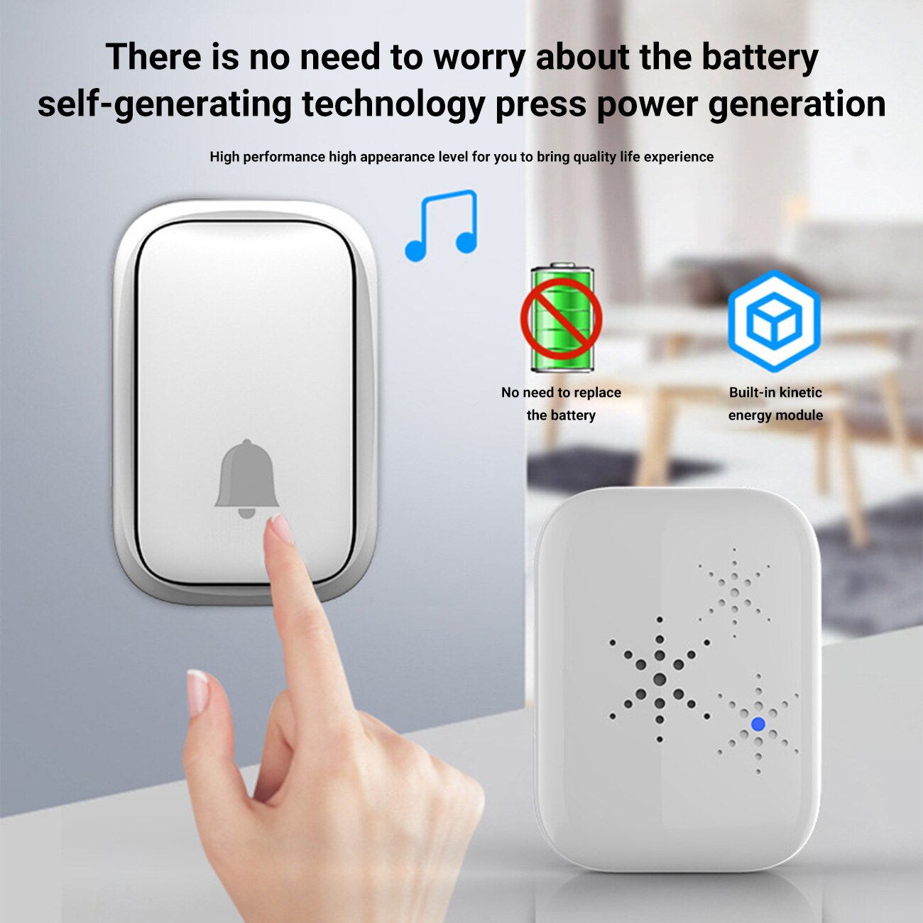 Wireless Doorbell No Battery Required Waterproof Self-Powered Smart Door Bell Home Cordless Ring Dong Chime Timbre Calling