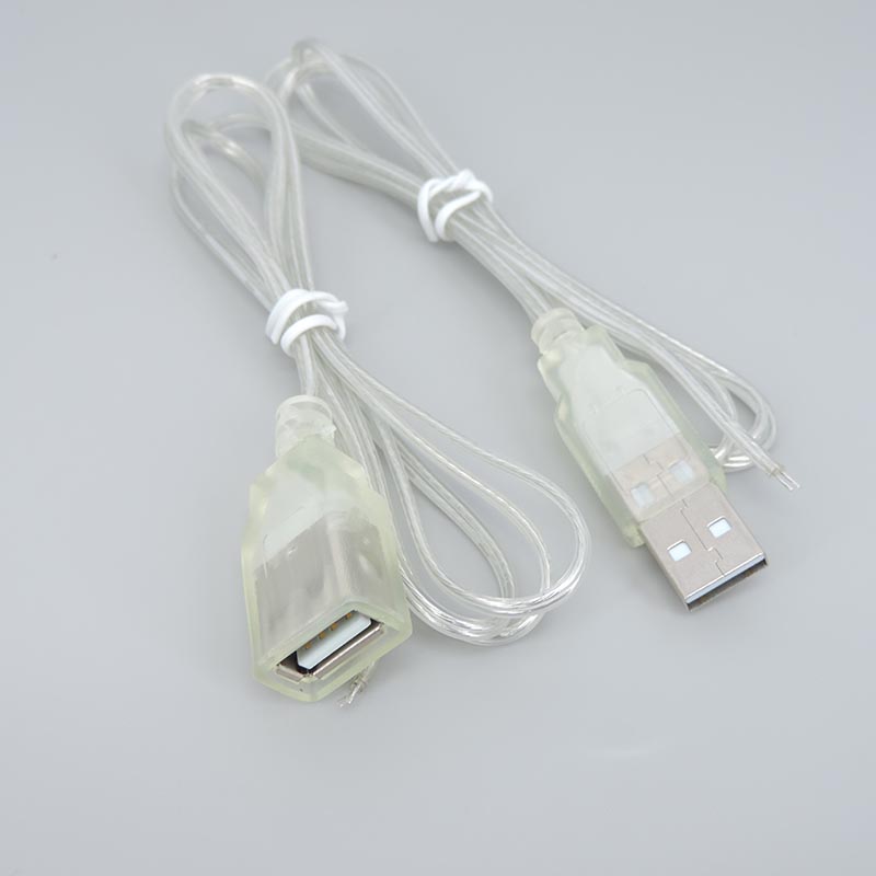 0.3m 1m 5V USB 2.0 Voeding Kabel 2Pin Type A Stekker Vrouwelijke Jack 26awg witte Oplader transparant Koord Verlengdraad L1