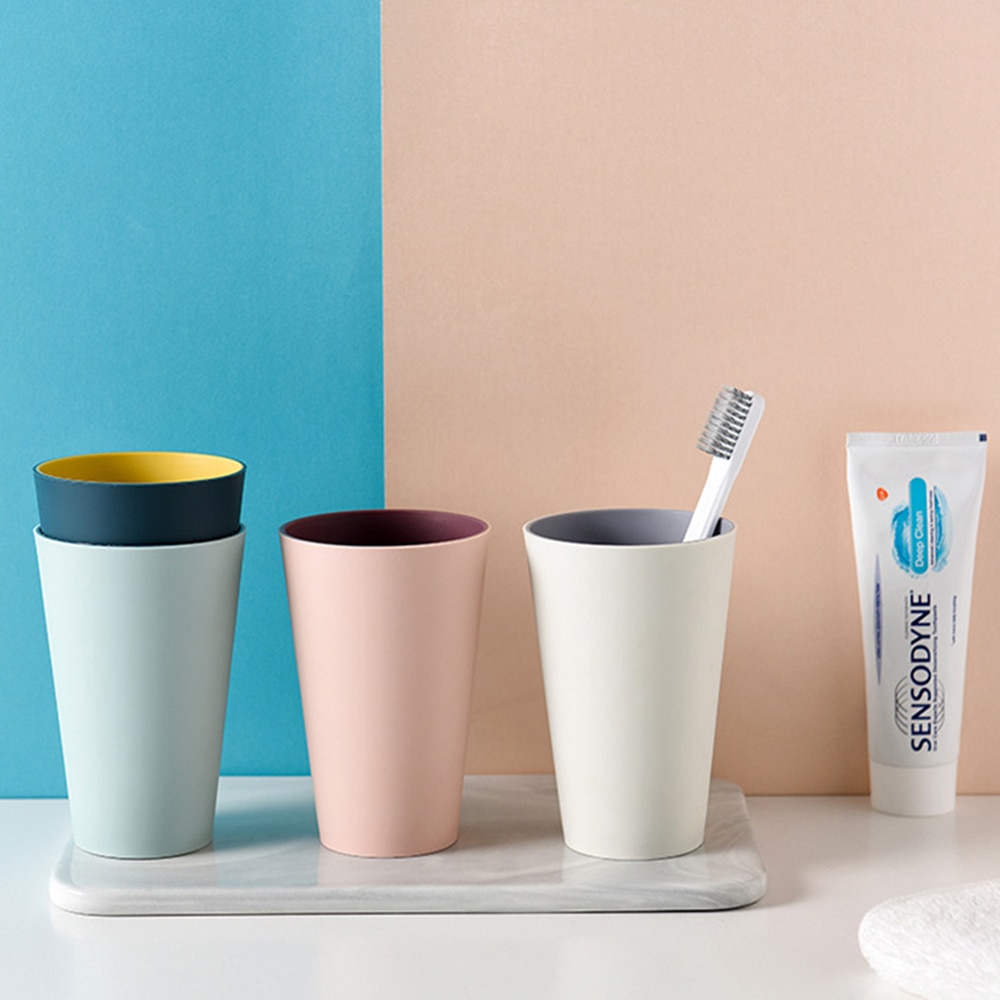 Tazas de dos tonos para el hogar, tazas sencillas de para parejas, tazas de plástico lisas, tazas para cepillo de baño, taza de lavado grande
