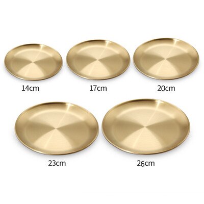 Golden Stainless Steel Round Plate Cake Dessert Flat Plate Thickened Stainless Steel Plate
