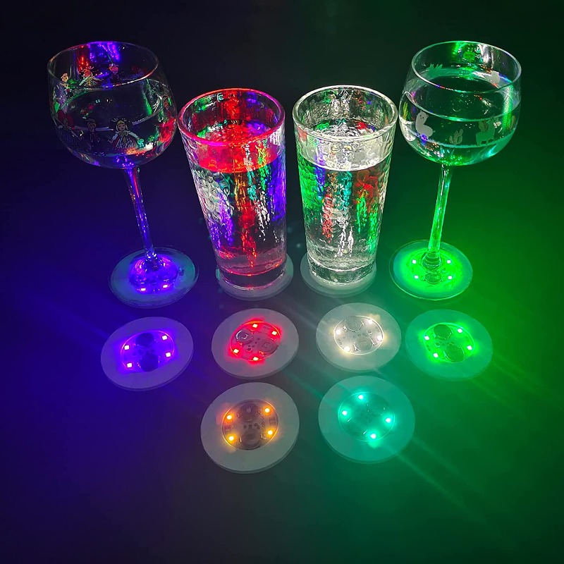 20/10/5/2 pièces LED sous-verres lumineux autocollant alimenté par batterie dessous de verre bouteille d'alcool verre à boire tasse tapis Bar fête décor lumière