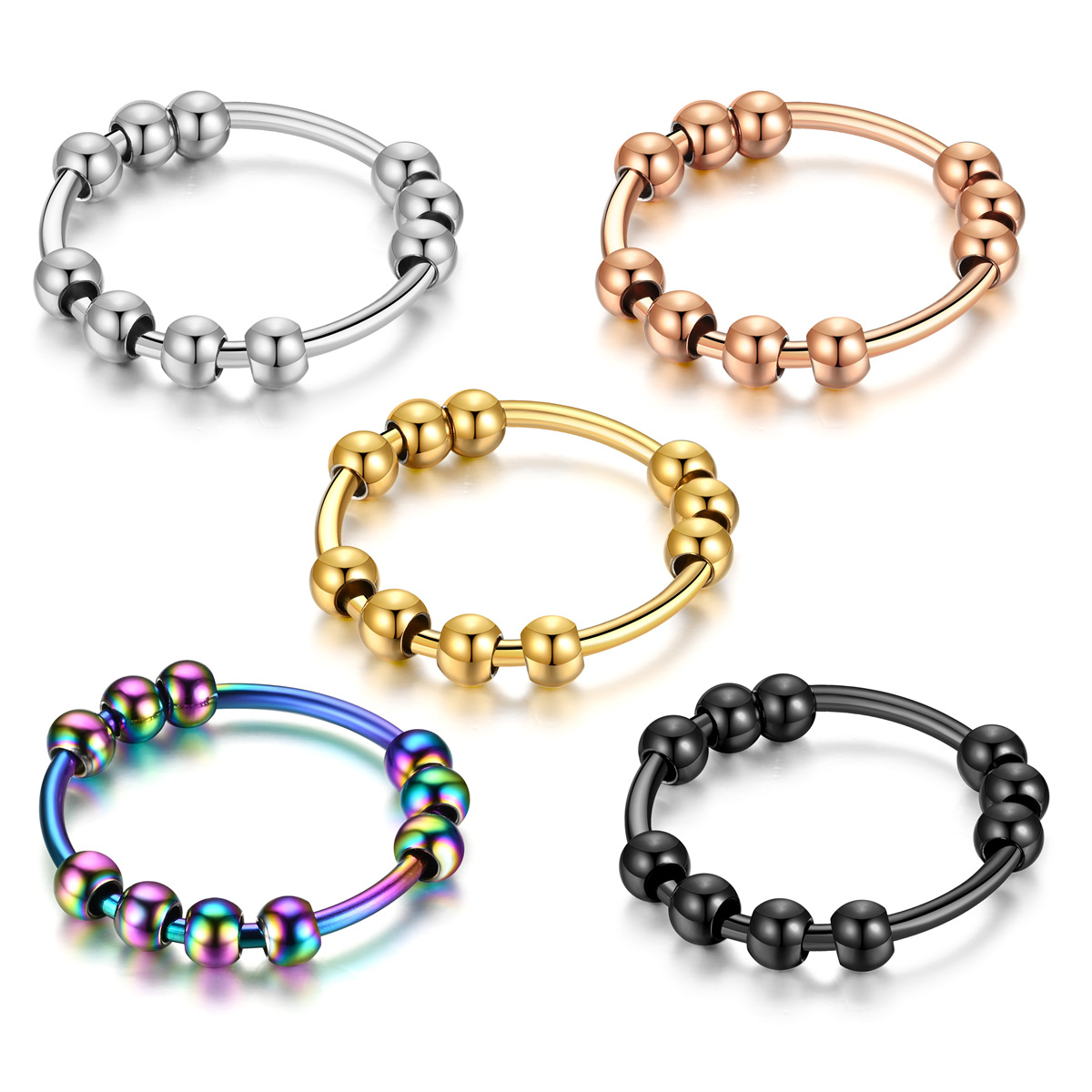 Anneaux d'anxiété en perles d'acier inoxydable, anti-Stress, pour femmes et hommes, Style Simple, bijoux à la , tendance,