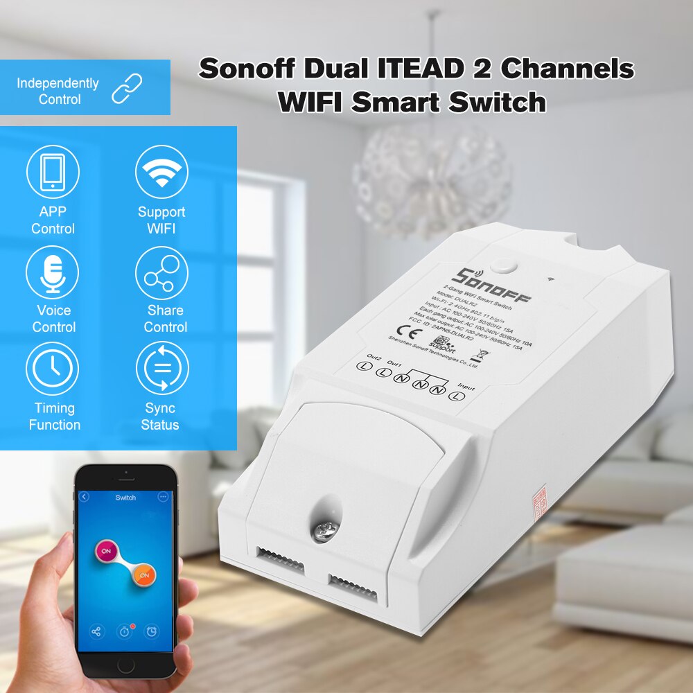 Sonoff diy 2 kanaler trådløs wifi switch app kontrol smart switch til smart home automation modul fungerer med alexa 10a/2200w