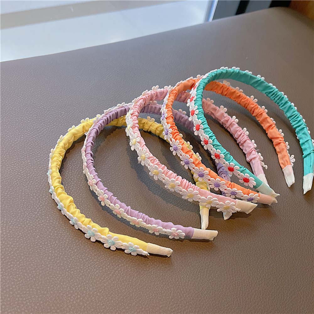 Zomer Baby Meisjes Snoep Kleine Kant Bloem Meisjes Hoofdbanden Kids Hoofd Hoepel Haarbanden Eenvoudige Geplooide Hoofddeksels Handgemaakte Accessoires