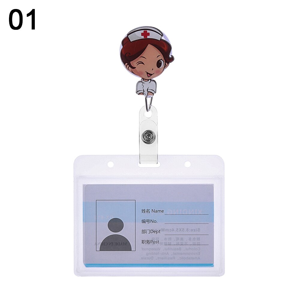 1Set Nette Cartoon Business Arbeit Karte Name Tags Krankenschwester Arzt ID Abzeichen Halter mit Versenkbare Reel Versenkbare Metall Clip: 01