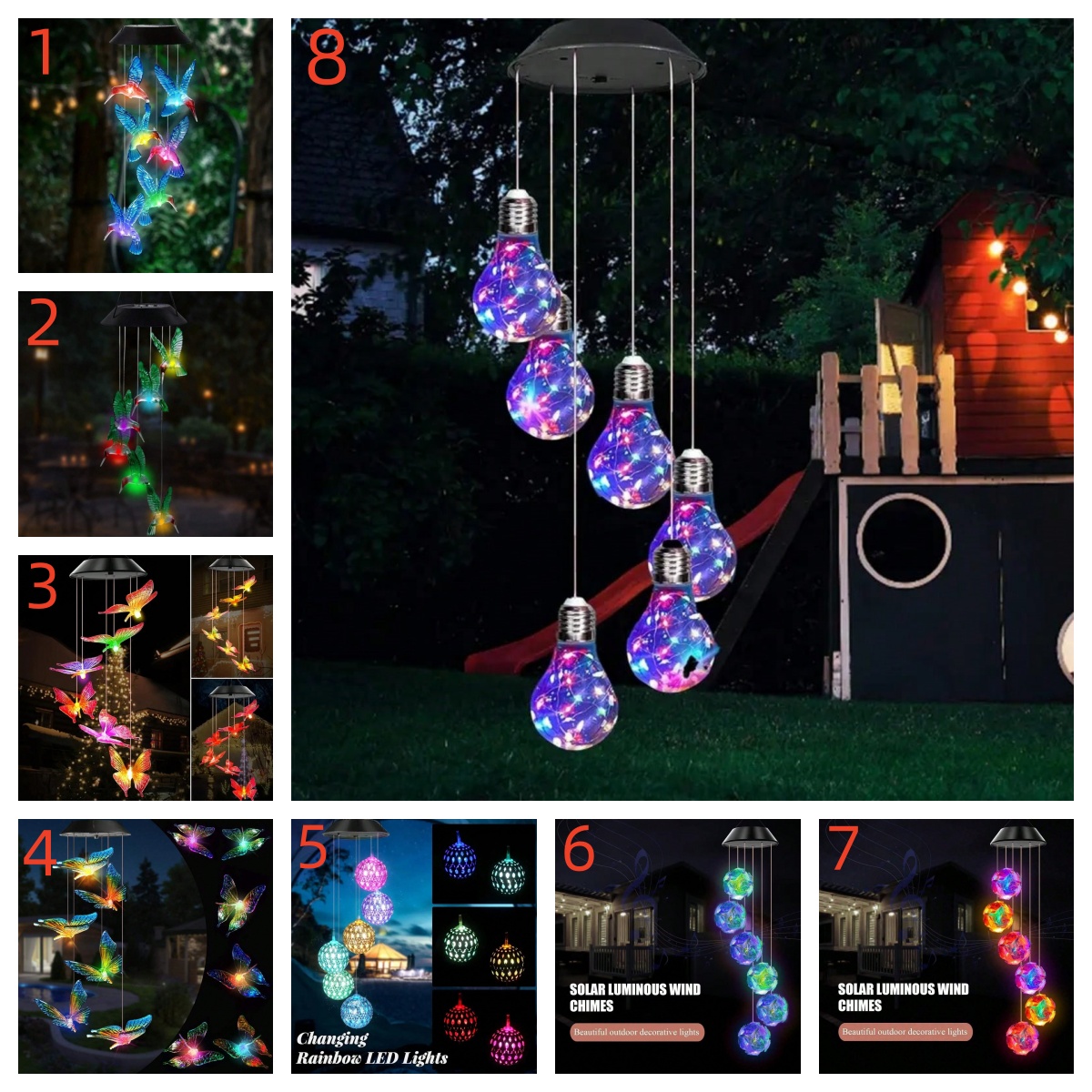 Campanas de viento que cambian de Color Solar, 6 LED RGB, cambios automáticamente de Color para el hogar, jardín, exterior, balcón, decoración, 1 Uds.
