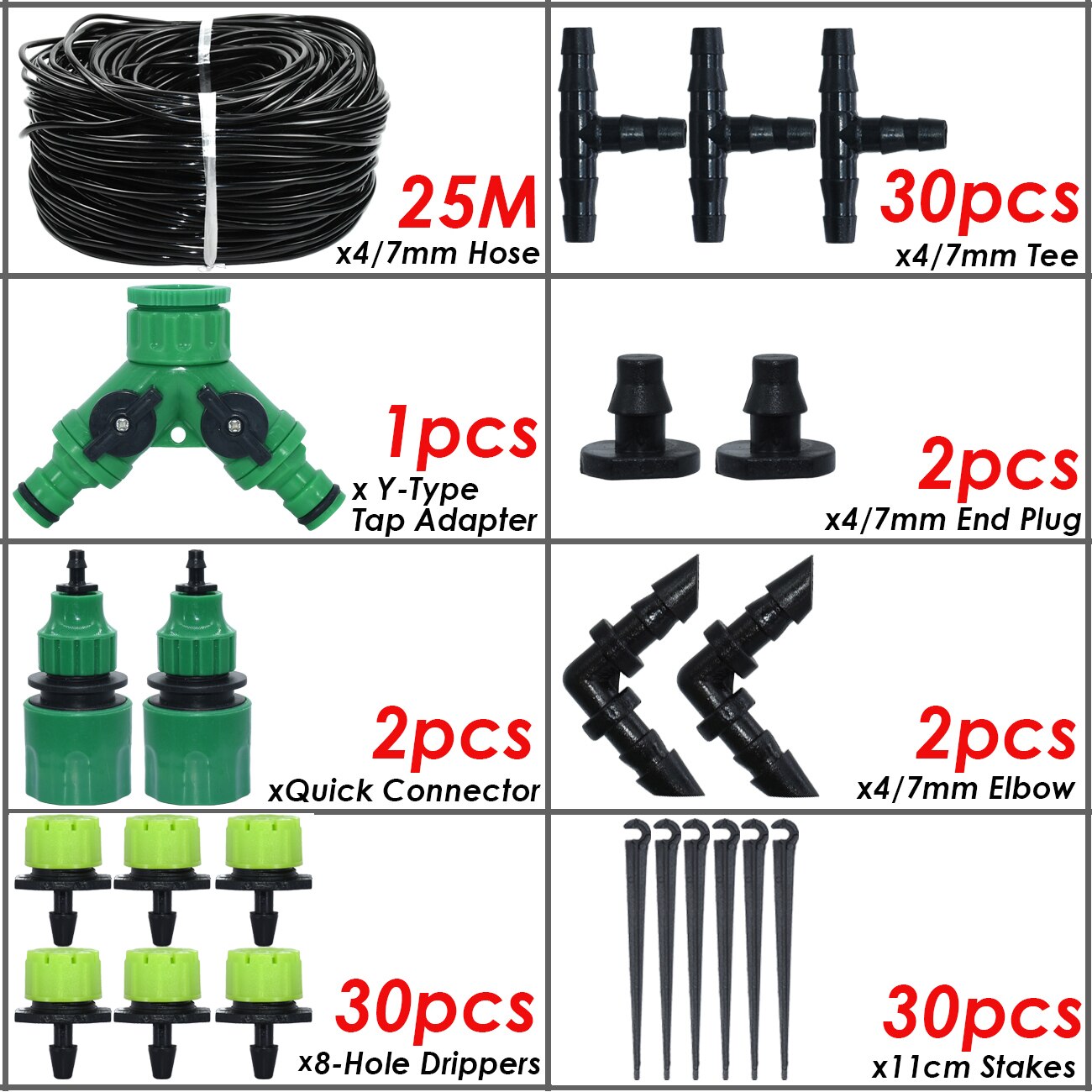 SPRYCLE 5-50M Automatic Garden Watering Adjustable Drip Irrigation System 1/4&#39;&#39; 4/7mm Hose Connectors for Pot Plants Greenhouse: SPL11-KIT16-25M-B