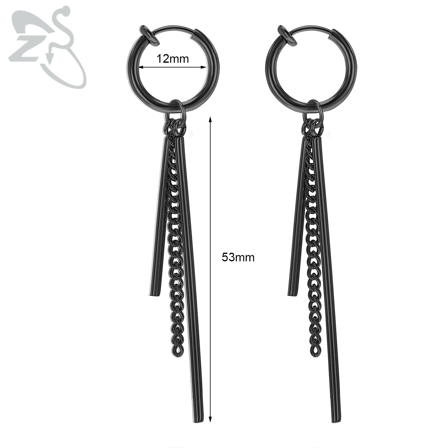 ZS-pendientes de acero inoxidable para hombre y mujer, aretes con Clip, cadena con borlas, estilo gótico, Punk, cruzado, 2 unids/lote: 172