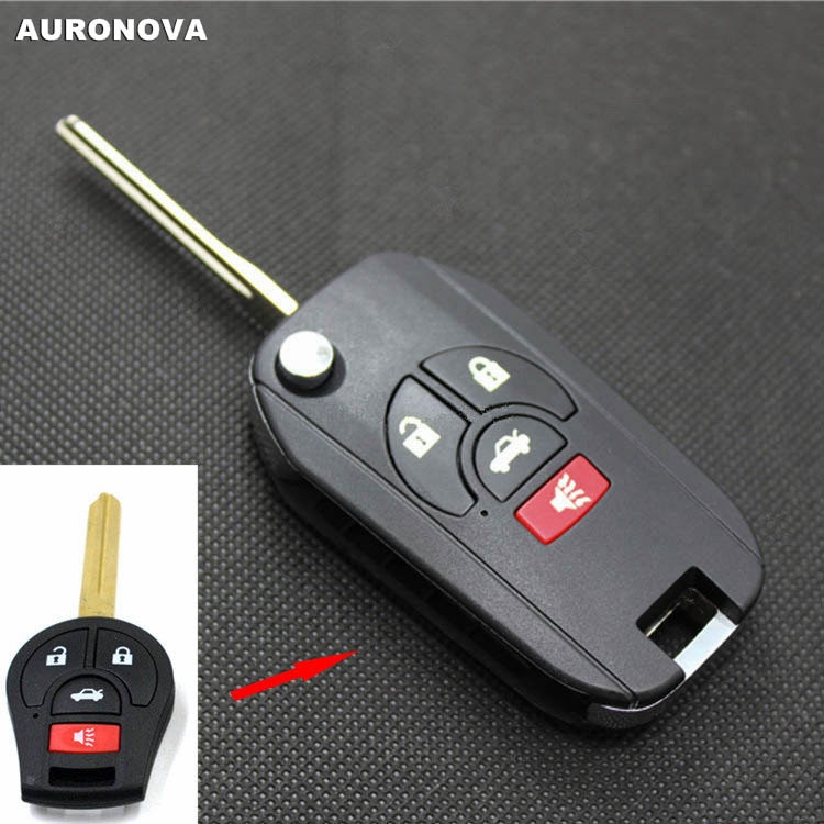 Auronova Upgrade Flip Folding Key Shell Voor Nissan Sunny Maart Tiida Sylphy 3 + 1 Knoppen Gewijzigd Afstandsbediening Auto key Case