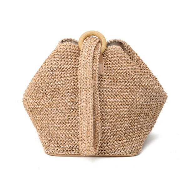 Noenname women strand stroh gewebt taschen sommer rattan korb umhängetasche runde handtasche wicker weave handbag crossbody bags: Default Title